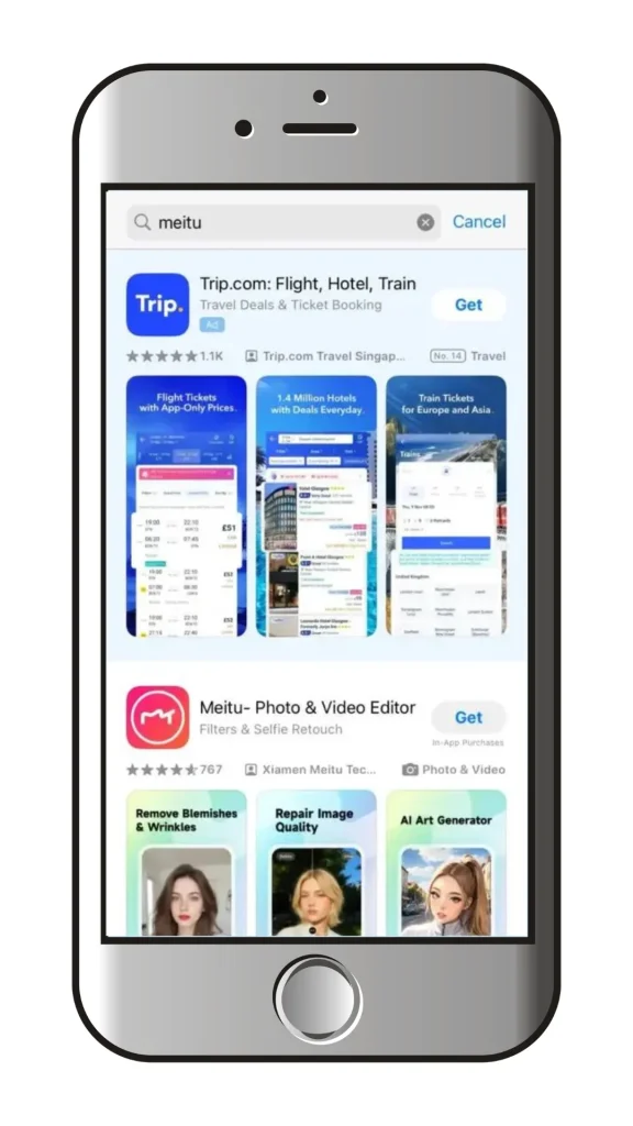 meitu searched on app store